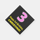 Serviette En Papier 3e anniversaire : Pink Stripes and Hearts "3" + No (Coin)