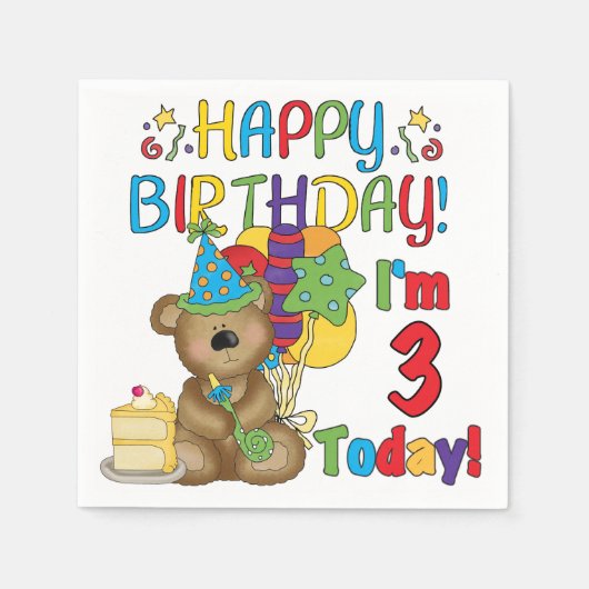 Serviette En Papier 3e anniversaire Teddy Bear Anniversaire Papier (Devant)