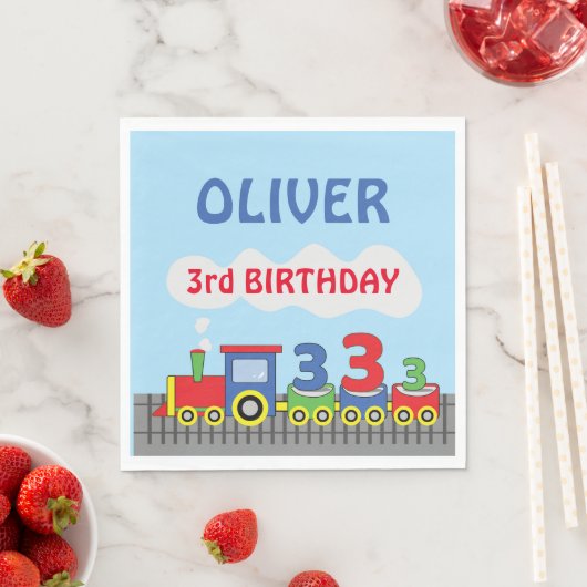 Serviette En Papier 3e anniversaire Train Personnaliser le nom (En situation)