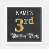 Serviette En Papier 3e fête d'anniversaire — Script fantaisie, look or (Devant)