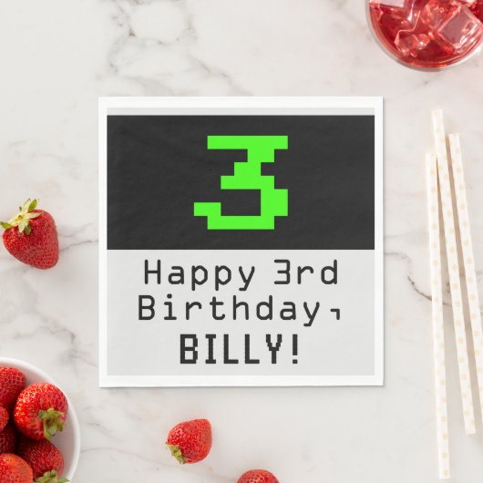 Serviette En Papier 3ème anniversaire - Nerdy / Geeky Style "3" & Nom (En situation)