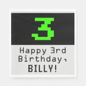 Serviette En Papier 3ème anniversaire - Nerdy / Geeky Style "3" & Nom (Devant)