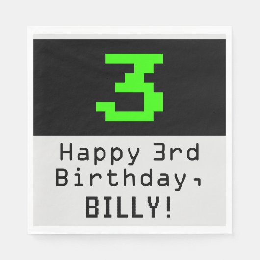 Serviette En Papier 3ème anniversaire - Nerdy / Geeky Style "3" & Nom (Devant)