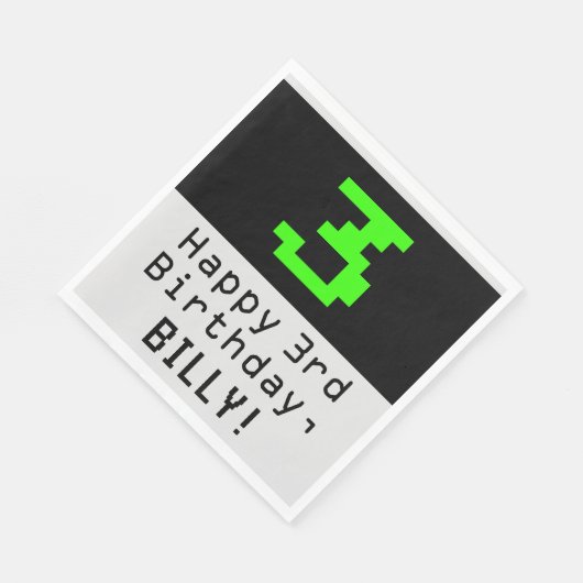 Serviette En Papier 3ème anniversaire - Nerdy / Geeky Style "3" & Nom (Coin)