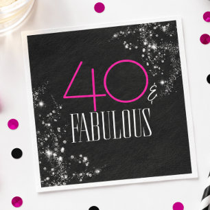 Serviette En Papier 40 ans et Fabuleux Anniversaire Rose Noir Paillett