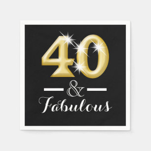 Serviette En Papier 40 et anniversaire noir fabuleux d'or