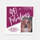 Serviette En Papier 40 et fabuleux script photo Magenta 40e anniversai (Devant)