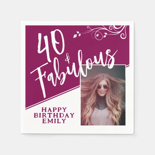 Serviette En Papier 40 et fabuleux script photo Magenta 40e anniversai (Devant)