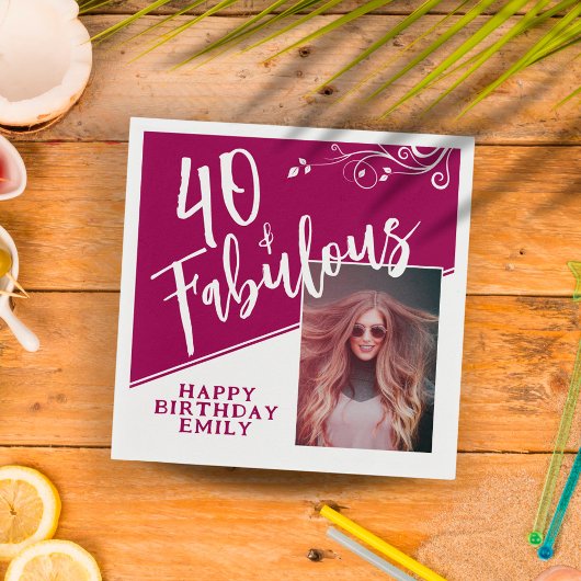 Serviette En Papier 40 et fabuleux script photo Magenta 40e anniversai