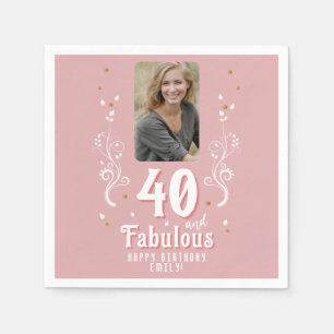 Serviette En Papier 40 et Fabulous Foliage rose photo 40e anniversaire