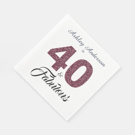 Serviette En Papier 40 Fabuleuse Parties scintillant Bourgogne 40e fêt (Coin)