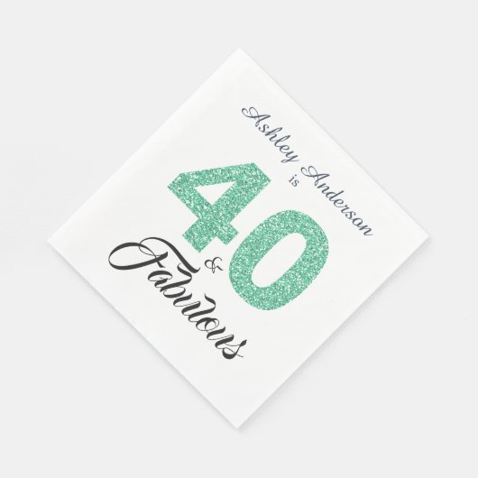 Serviette En Papier 40 Fabuleuse Parties scintillant verte fête du 40e (Coin)