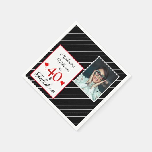 Serviette En Papier 40 & Fabuleux 40e anniversaire Photo papier noir (Coin)