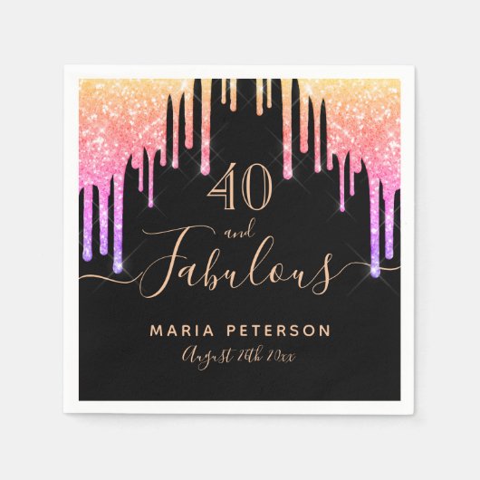 Serviette En Papier 40 fabuleux anniversaire noir rose parties scintil (Devant)