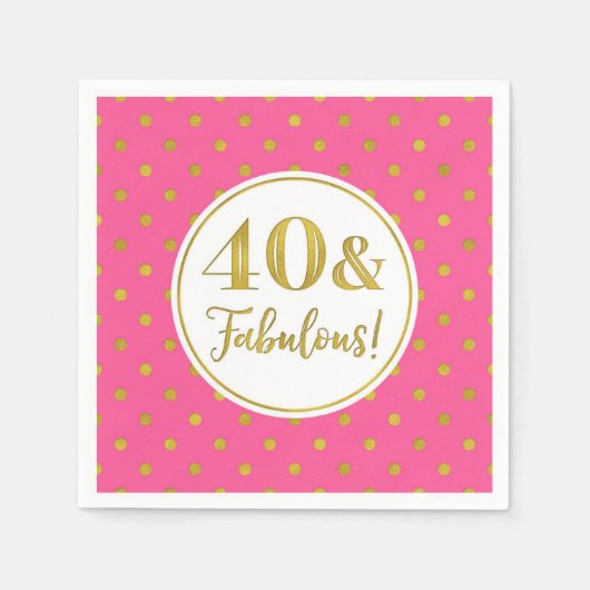 Serviette En Papier 40 & Fabuleux Anniversaire Rose Blanc Or (Devant)