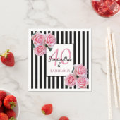 Serviette En Papier 40 fabuleux anniversaire rose noir rayures blanche (En situation)