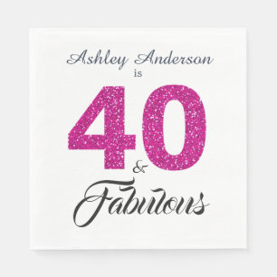 Serviette En Papier 40 Fabuleux Hot Pink Parties scintillant 40e fête 