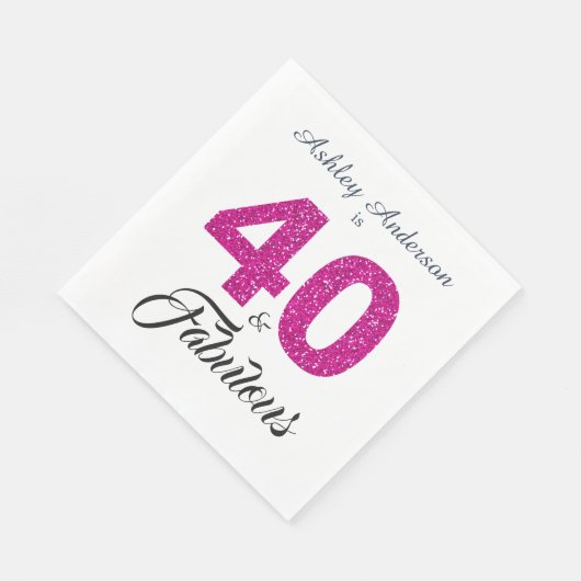 Serviette En Papier 40 Fabuleux Hot Pink Parties scintillant 40e fête  (Coin)
