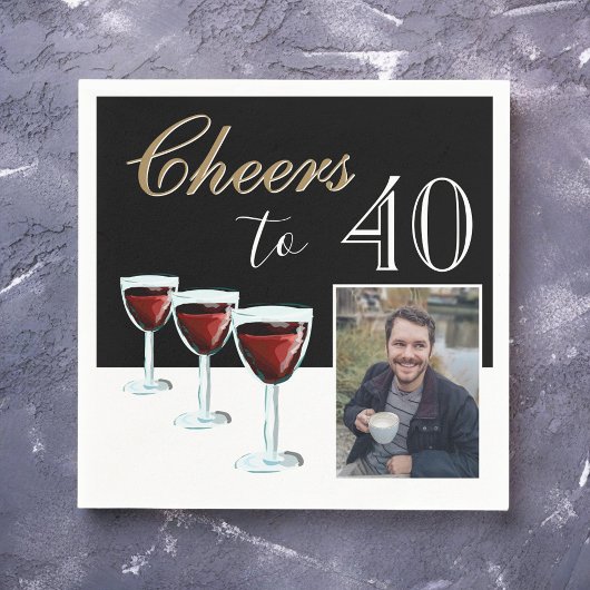 Serviette En Papier 40 Red Wine Glass Photo 40th Birthday