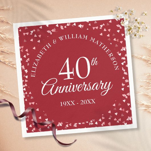 Serviette En Papier 40e Anniversaire Amour Coeurs Confetti