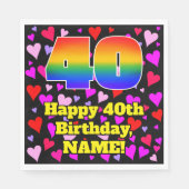Serviette En Papier 40e anniversaire : Amour Hearts Motif, Arc en ciel (Devant)