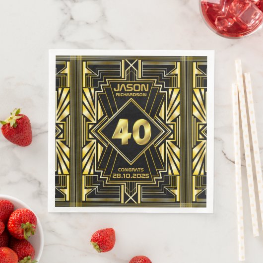 Serviette En Papier 40e anniversaire Art Déco Gold Black Great Gatsby (En situation)