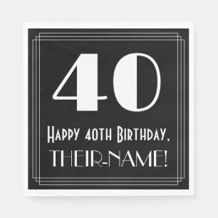 Serviette En Papier 40e anniversaire ~ Art Déco Inspiré "40", Nom