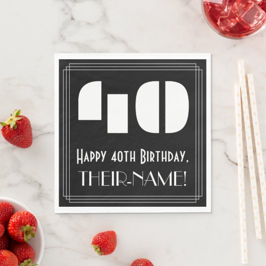 Serviette En Papier 40e anniversaire : Art Déco Inspiré Look "40" + No (En situation)