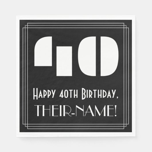 Serviette En Papier 40e anniversaire : Art Déco Inspiré Look "40" + No (Devant)