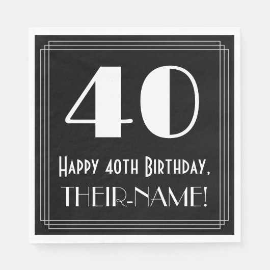 Serviette En Papier 40e anniversaire ~ Art Déco Inspiré Look "40", Nom (Devant)
