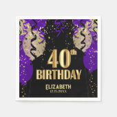 Serviette En Papier 40e anniversaire - Ballons pourpres (Devant)