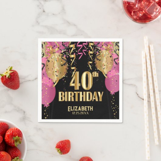 Serviette En Papier 40e anniversaire - Ballons roses (En situation)