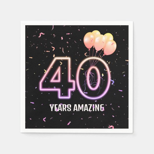 Serviette En Papier 40e anniversaire Balloons et Confetti (Devant)