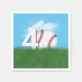 Serviette En Papier 40e Anniversaire Baseball En Herbe Verte (Devant)