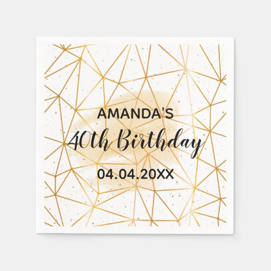 Serviette En Papier 40e anniversaire blanc or géométrique (Devant)