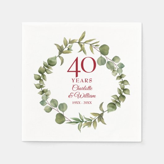 Serviette En Papier 40e anniversaire de la Mariage de Ruby Verdure mod (Devant)