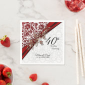 Serviette En Papier 40e anniversaire de la Mariage rouge et blanche Ru (En situation)