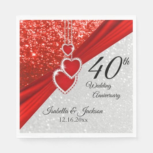 Serviette En Papier 40e anniversaire de la Parties scintillant et du r (Devant)