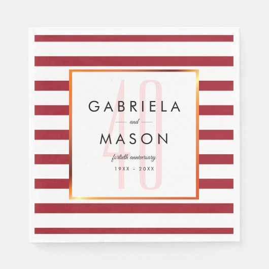 Serviette En Papier 40e anniversaire de Mariage Classic Ruby Stripe (Devant)