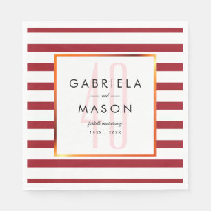 Serviette En Papier 40e Anniversaire de Mariage Classique Rayure Rubis