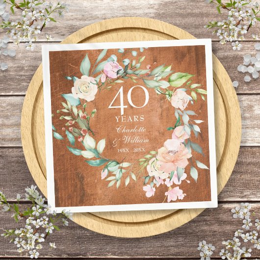 Serviette En Papier 40e anniversaire de Mariage de Ruby Roses de bois 