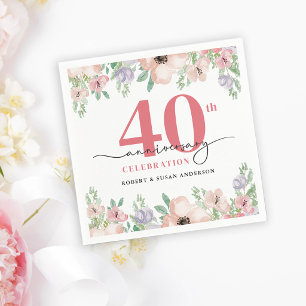 Serviette En Papier 40e anniversaire de mariage Élégant Floral