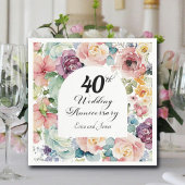 Serviette En Papier 40e anniversaire de Mariage Élégant script floral