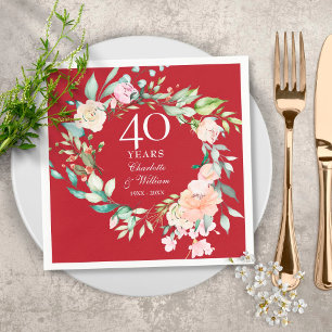 Serviette En Papier 40e Anniversaire de Mariage Floral de Campagne Rub