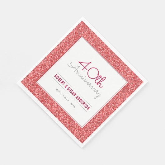 Serviette En Papier 40e anniversaire de Mariage Parties scintillant ro (Coin)