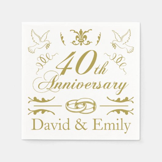 Serviette En Papier 40e anniversaire de Mariage personnalisé (Devant)