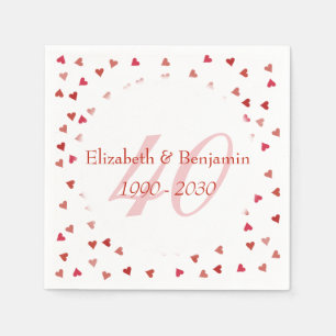 Serviette En Papier 40e Anniversaire de Mariage Rubis Cœurs Confettis