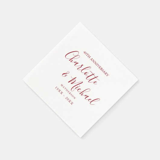 Serviette En Papier 40e anniversaire de Mariage Ruby Script élégant (Coin)