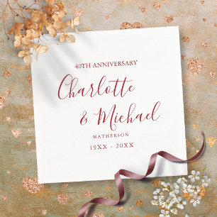 Serviette En Papier 40e anniversaire de mariage Ruby Script Élégant