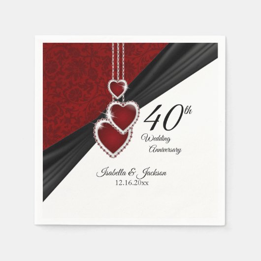 Serviette En Papier 40e anniversaire du Mariage de Ruby (Devant)